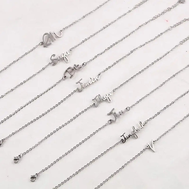Silver Bias Name Bracelet